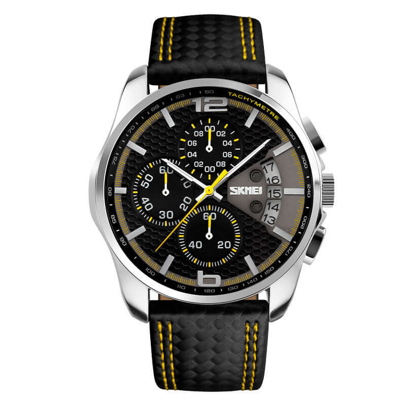 Sporty Quartz Leather Wristwatch