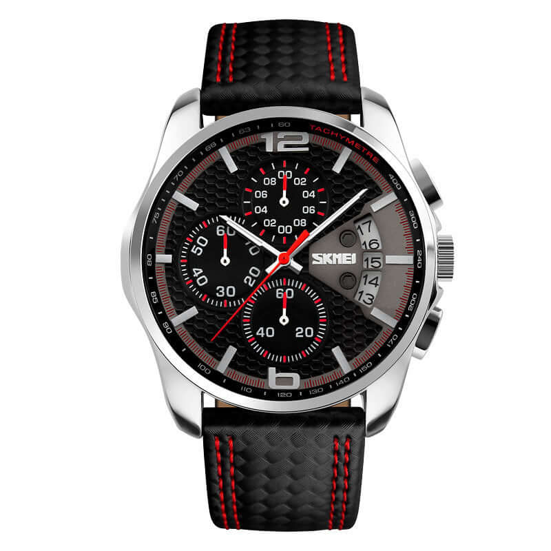 Sporty Quartz Leather Wristwatch
