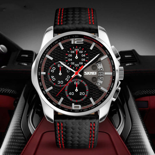 Sporty Quartz Leather Wristwatch