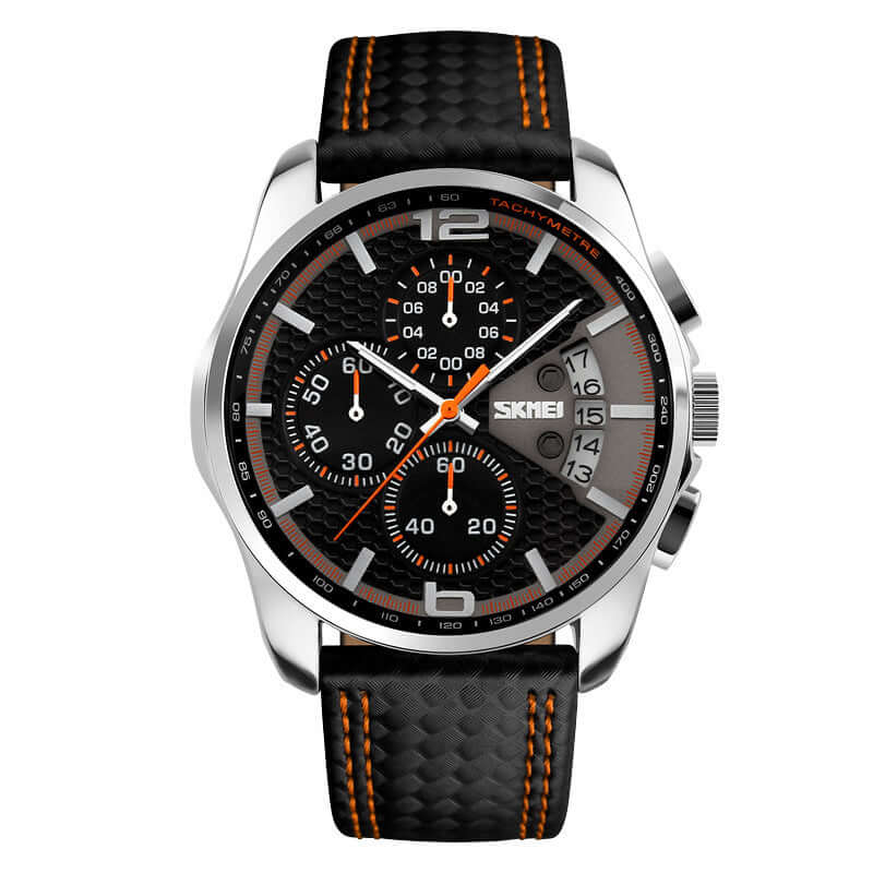 Sporty Quartz Leather Wristwatch