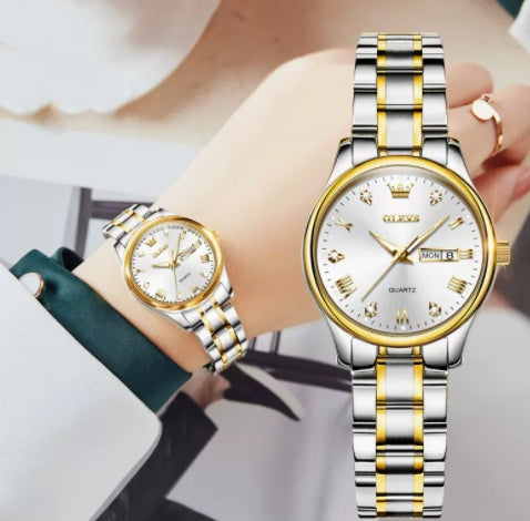 Elegant Light Luxury Fashion Watch displayed on a woman's wrist, showcasing a quartz movement and a stylish round dial, perfect for luxury watches online.